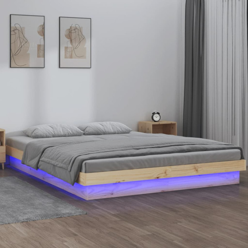 Cadre de lit à LED sans matelas 140x200 cm bois massif