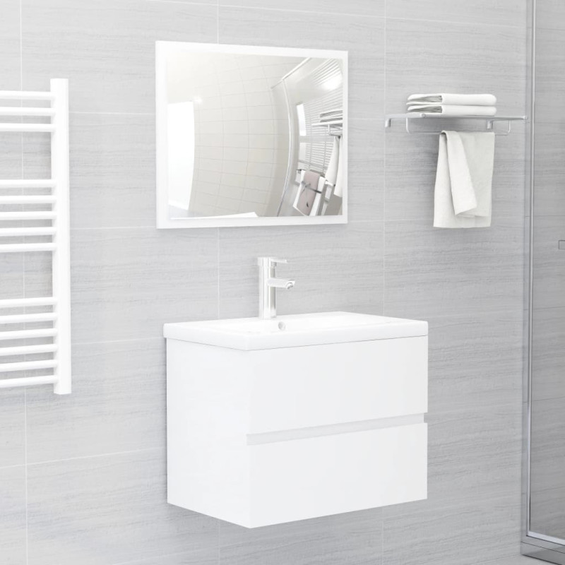 Ensemble de meubles de bain blanc brillant bois d ingénierie