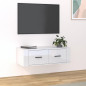 Meuble TV suspendu Blanc brillant 80x36x25 cm Bois d ingénierie