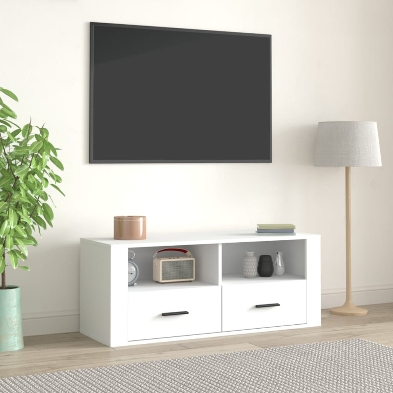 Meuble TV Blanc 100x35x40 cm Bois d ingénierie