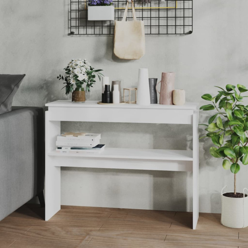 Table console blanc 102x30x80 cm bois d ingénierie