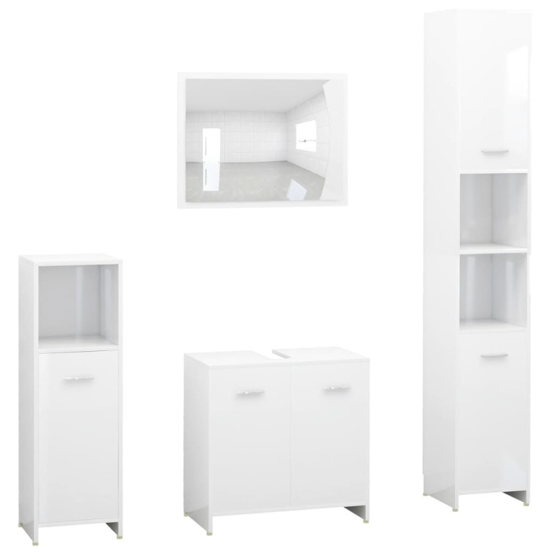 Ensemble de meubles de bain 4pcs Blanc brillant Bois ingénierie