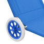 Chaise longue pliable avec auvent et roues Acier Bleu