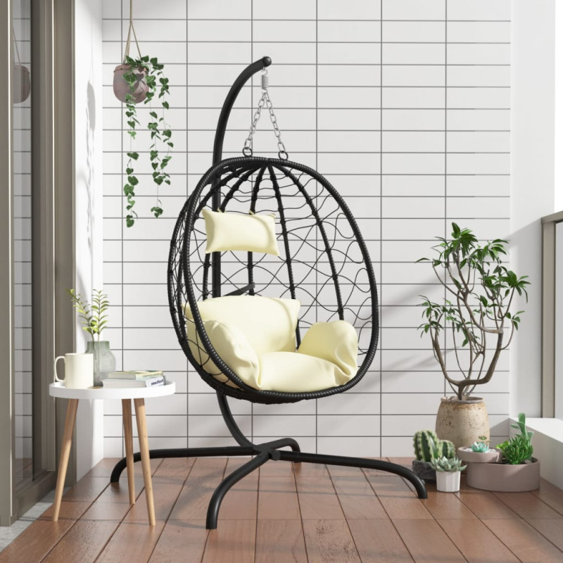 Chaise suspendue en forme d œuf avec coussin blanc crème