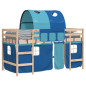 Lit mezzanine enfants avec tunnel sans matelas bleu 90x200 cm