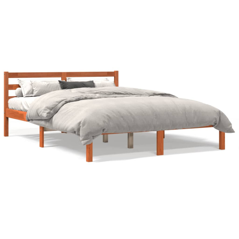 Cadre de lit sans matelas cire marron 140x190cm bois pin massif