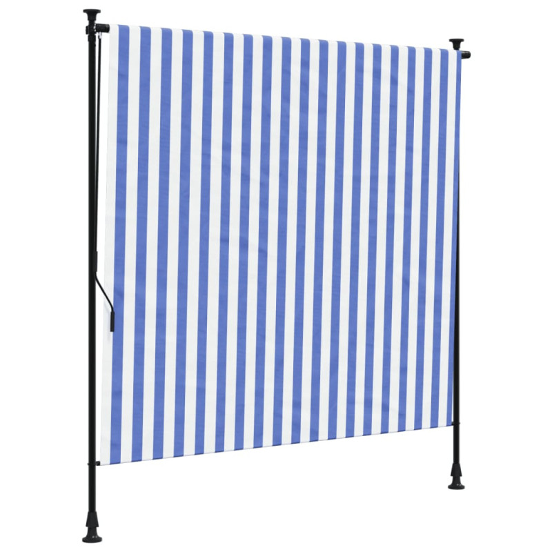 Store roulant d extérieur bleu et blanc 150x270 cm tissu acier