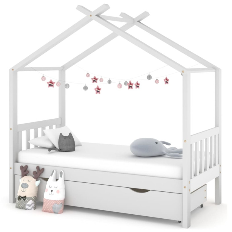 Cadre de lit enfant avec tiroir blanc pin massif 80x160 cm