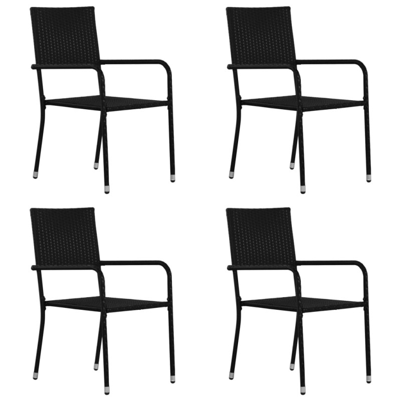 Chaise à dîner de jardin empilable lot de 4 noir résine tressée