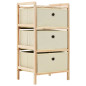 Étagère de rangement 3 paniers Tissu Bois de cèdre Beige