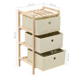 Étagère de rangement 3 paniers Tissu Bois de cèdre Beige