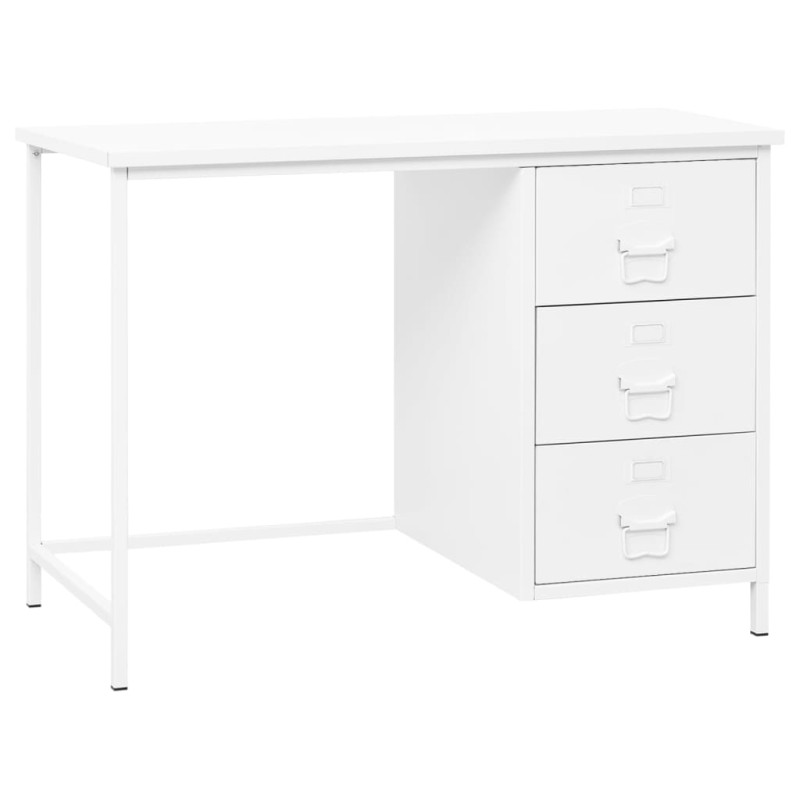 Bureau industriel avec tiroirs Blanc 105x52x75 cm Acier