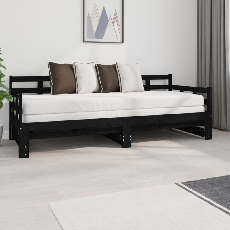 Lit coulissant sans matelas noir 2x(80x200)cm