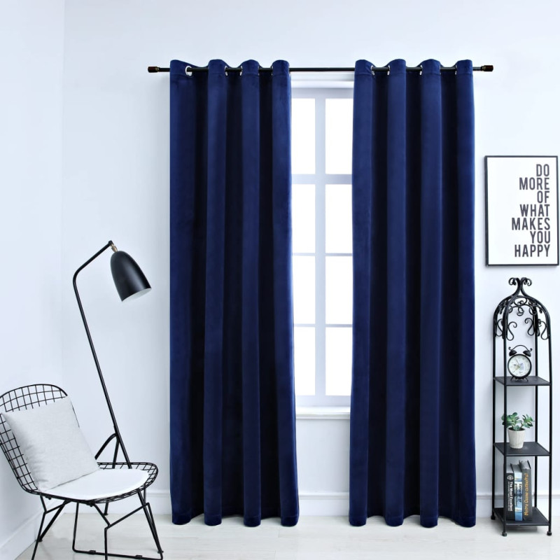 Rideaux occultants et anneaux 2pcs Velours Bleu foncé 140x245cm