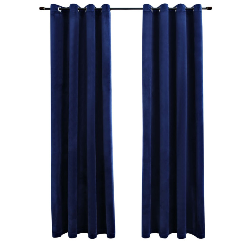 Rideaux occultants et anneaux 2pcs Velours Bleu foncé 140x245cm