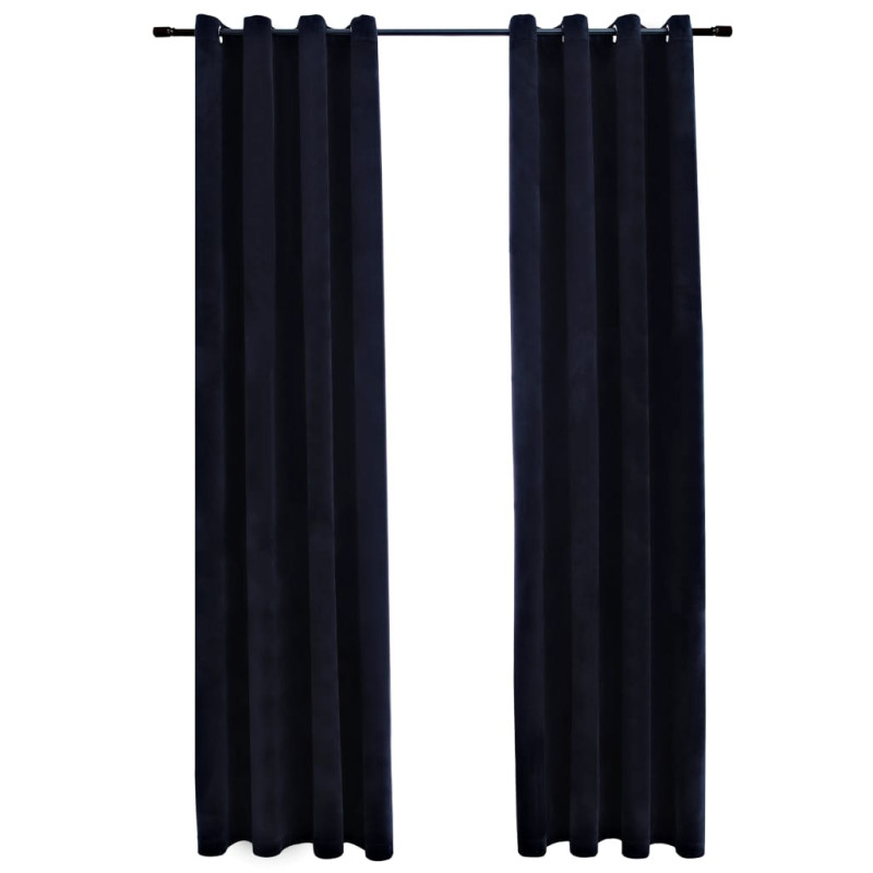 Rideaux occultants avec anneaux 2 pcs Velours Noir 140x225 cm