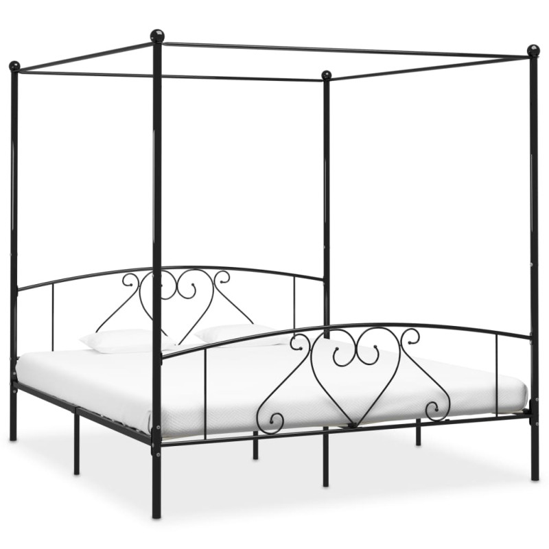 Cadre de lit sans matelas avec baldaquin noir 200x200 cm métal