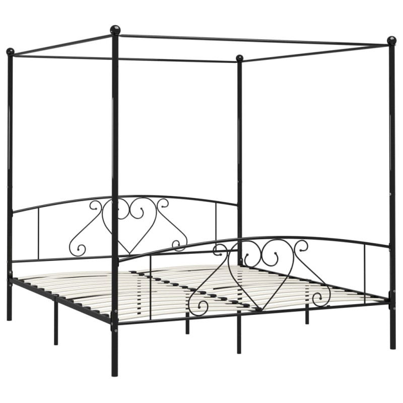 Cadre de lit sans matelas avec baldaquin noir 200x200 cm métal