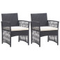 Fauteuils de jardin avec coussins lot de 2 Noir Résine tressée