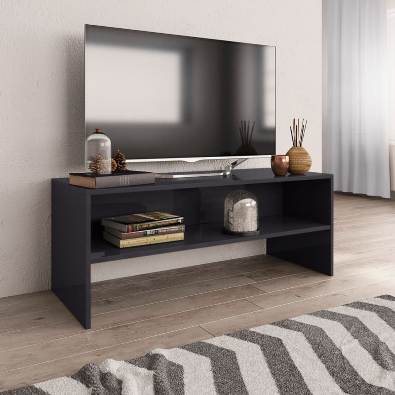 Meuble TV Gris brillant 100x40x40 cm Bois d’ingénierie