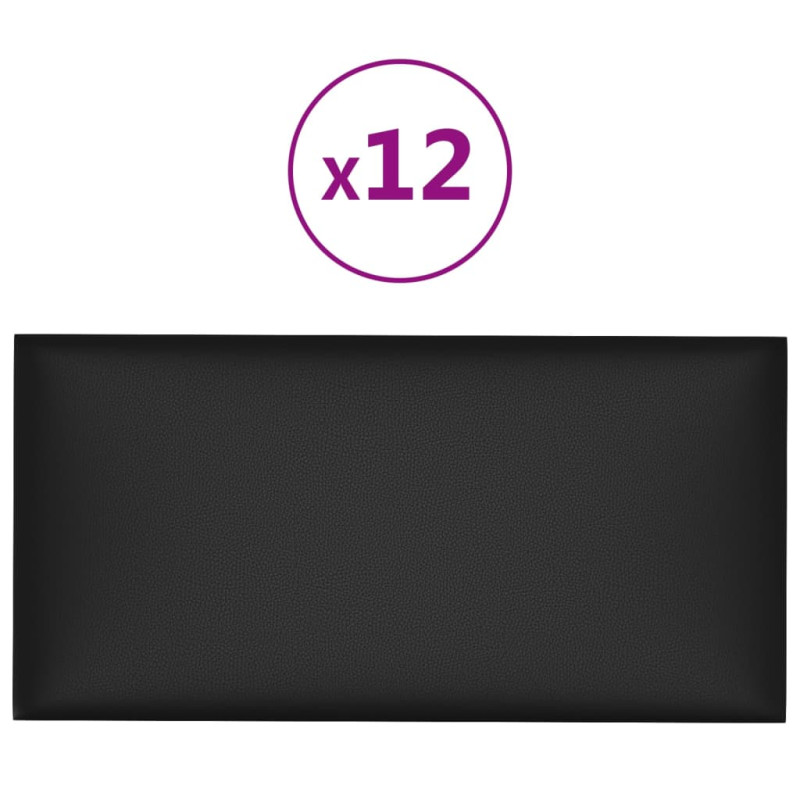 Panneaux muraux 12 pcs Noir 60x30 cm Similicuir 2,16 m²