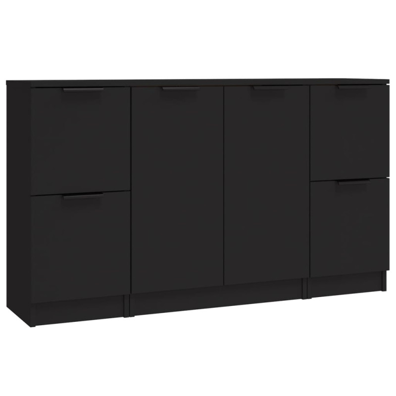 Buffets 3 pcs noir bois d ingénierie