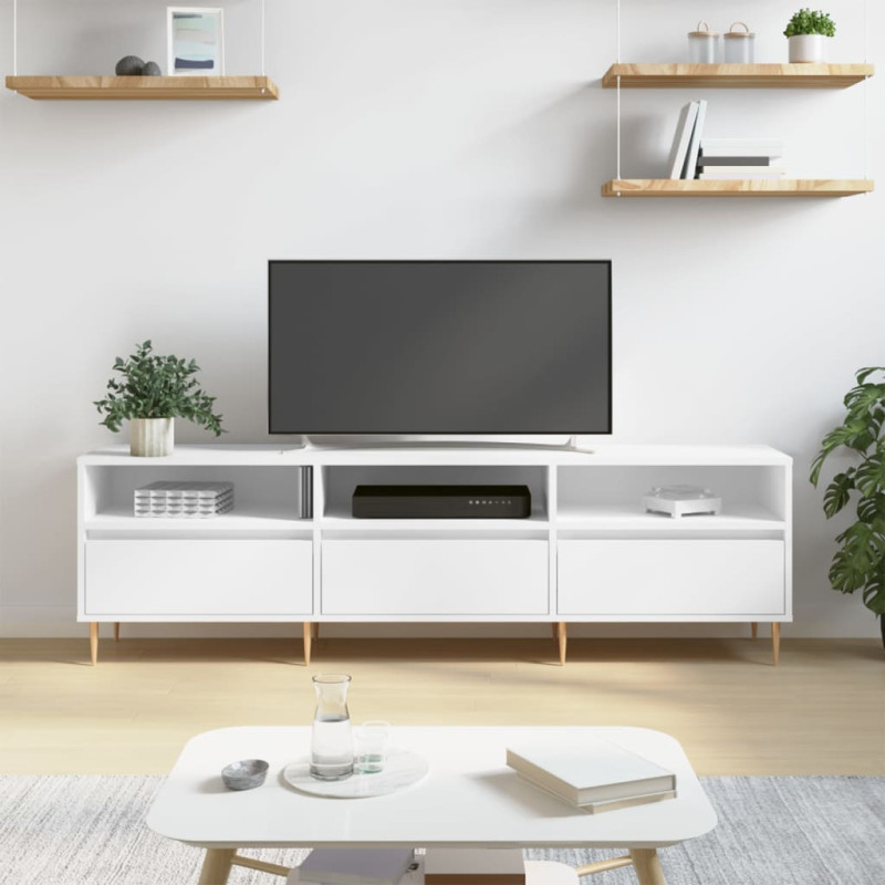 Meuble TV blanc 150x30x44,5 cm bois d ingénierie