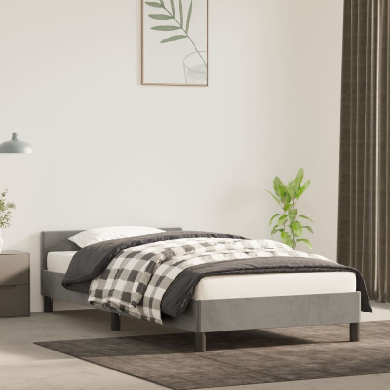 Cadre de lit sans matelas gris clair 90x190 cm velours