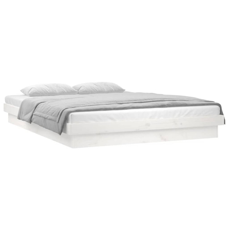 Cadre de lit à LED sans matelas blanc 140x190 cm bois massif