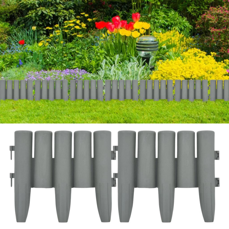 Bordures de pelouse 36 pcs Gris 10 m PP