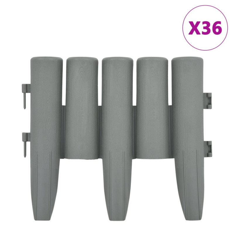 Bordures de pelouse 36 pcs Gris 10 m PP