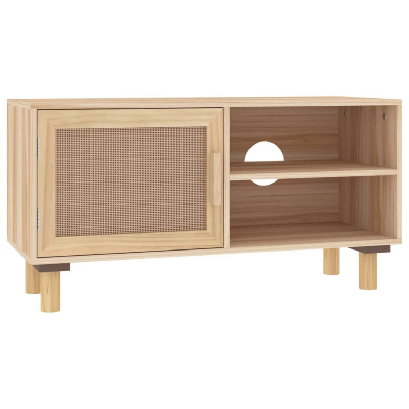 Meuble TV Marron 80x30x40cm Bois de pin massif et rotin naturel