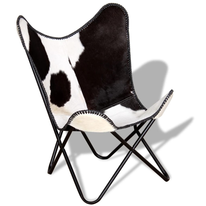 Chaise papillon noir et blanc cuir de vache