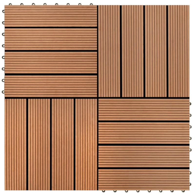 Carreaux de terrasse WPC 30x30 cm 11 pcs 1 m2 Marron