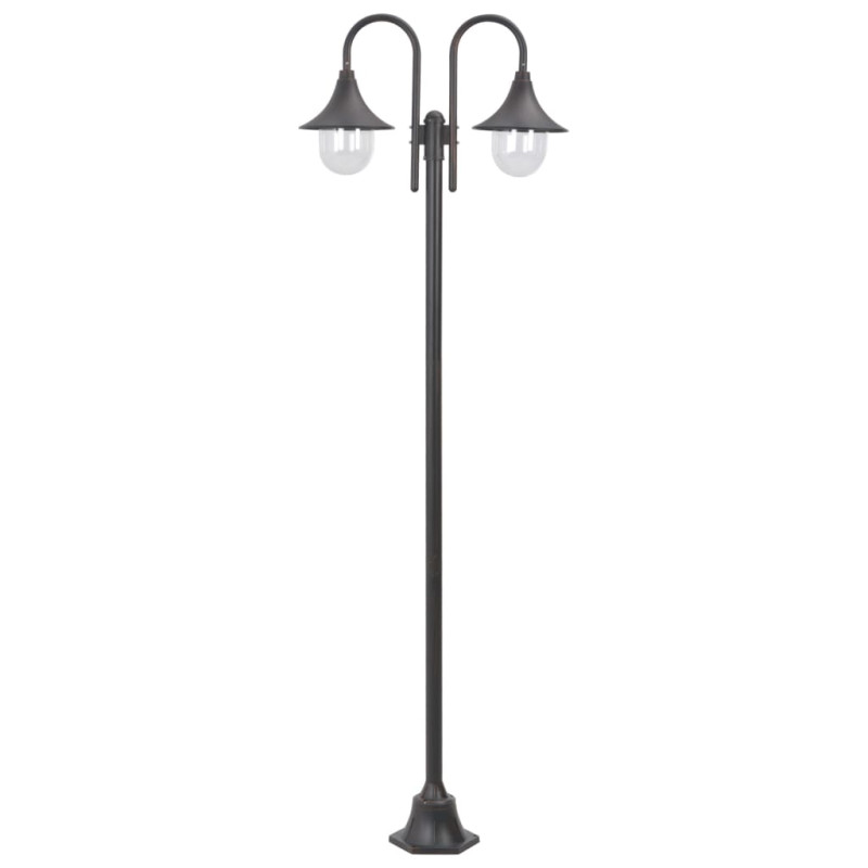 Lampadaire de jardin E27 220 cm Aluminium 2 lanternes Bronze