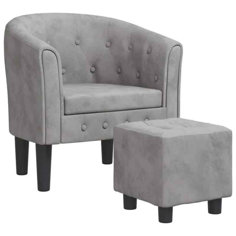 Fauteuil avec repose pied gris clair velours