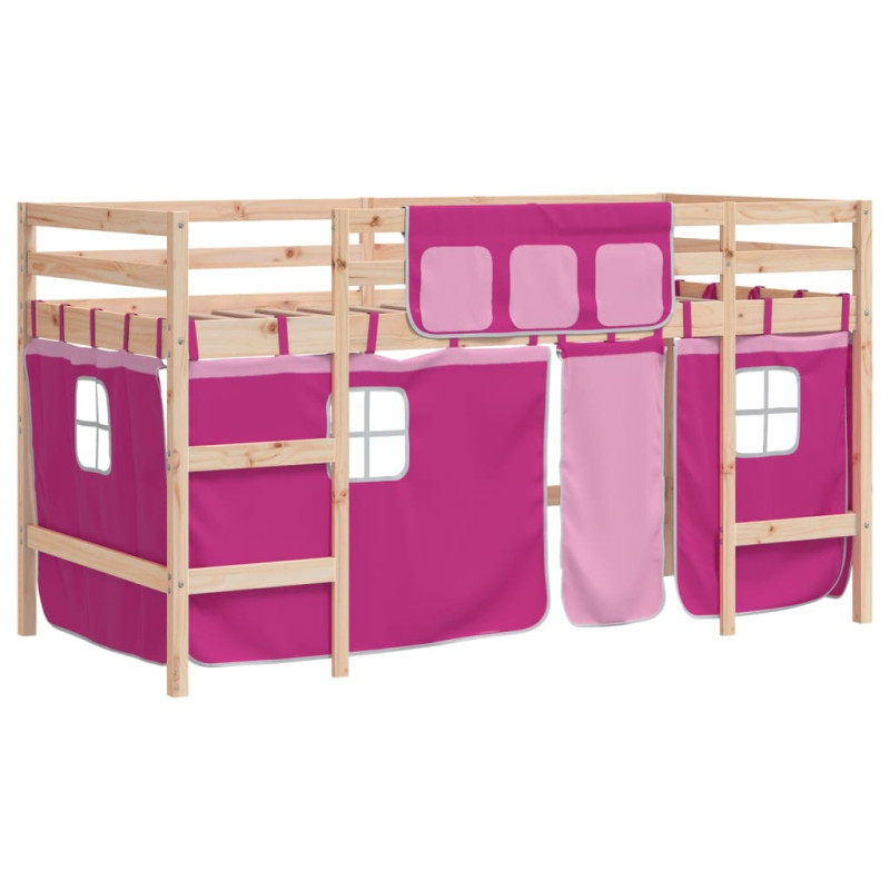 Lit mezzanine enfants avec rideaux sans matelas rose 90x190 cm