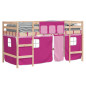 Lit mezzanine enfants avec rideaux sans matelas rose 90x190 cm