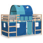 Lit mezzanine enfants avec tunnel sans matelas bleu 90x190 cm