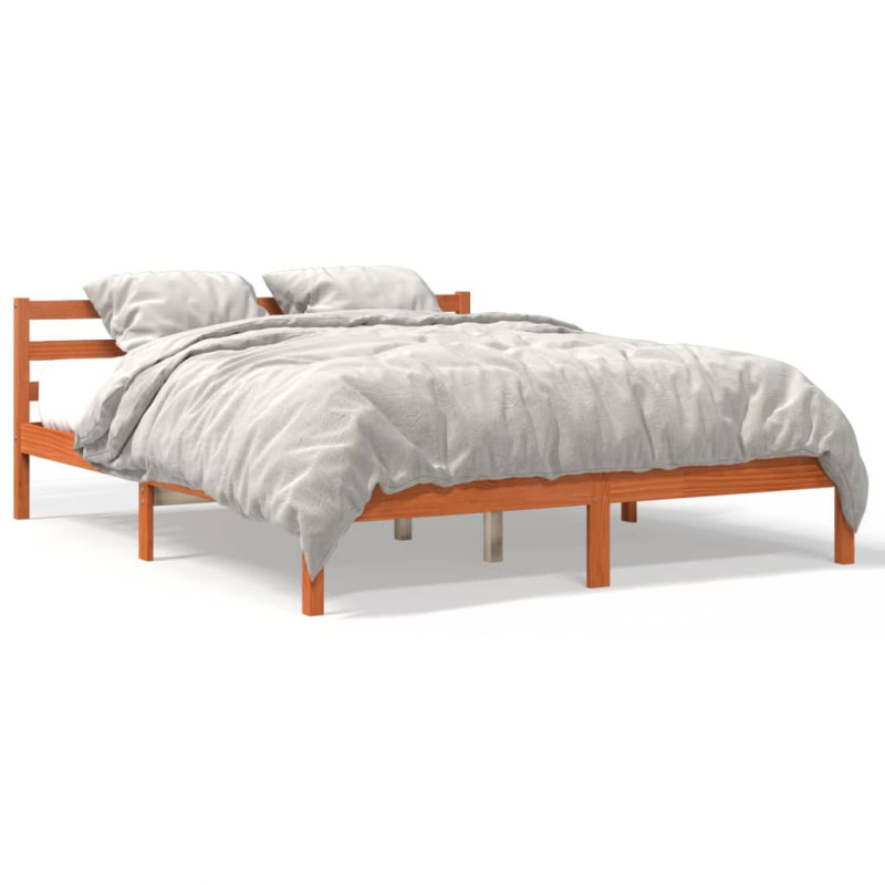 Cadre de lit sans matelas cire marron 160x200cm bois pin massif