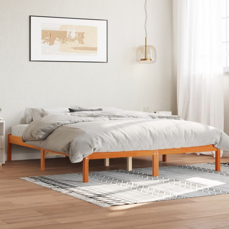 Cadre de lit sans matelas cire marron 160x200cm bois pin massif