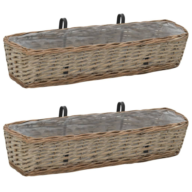 Jardinières de balcon 2 pcs osier avec revêtement en PE 80 cm