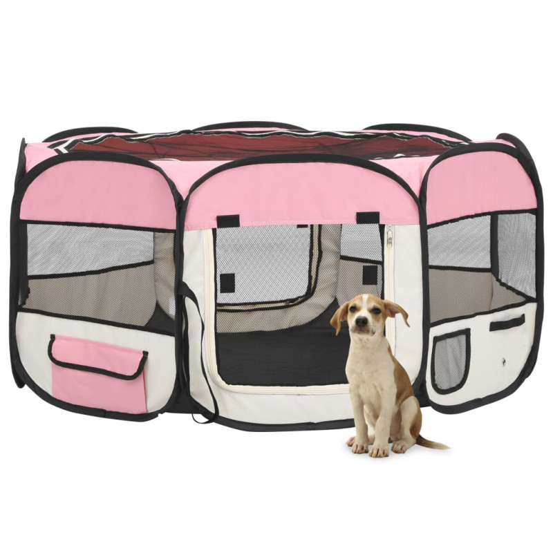 Parc pliable pour chien avec sac de transport Rose 145x145x61cm