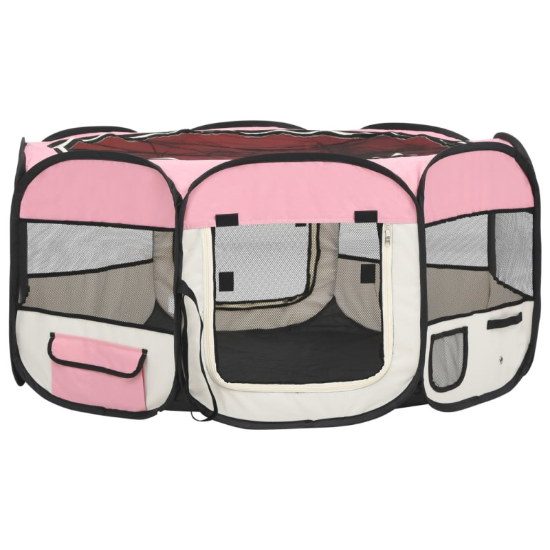 Parc pliable pour chien avec sac de transport Rose 145x145x61cm