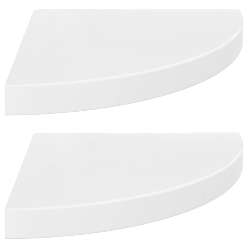 Étagères d angle flottantes 2pcs blanc brillant 35x35x3,8cm MDF