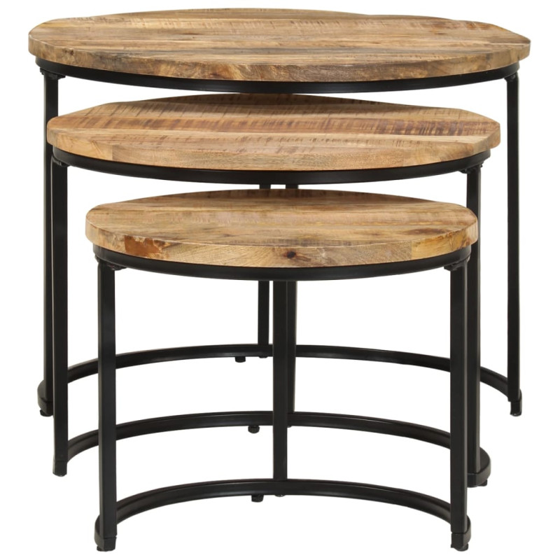 Tables gigognes 3 pcs Bois de manguier brut