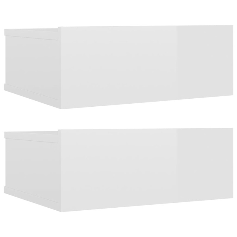 Tables de chevet flottantes 2pcs Blanc brillant Bois ingénierie