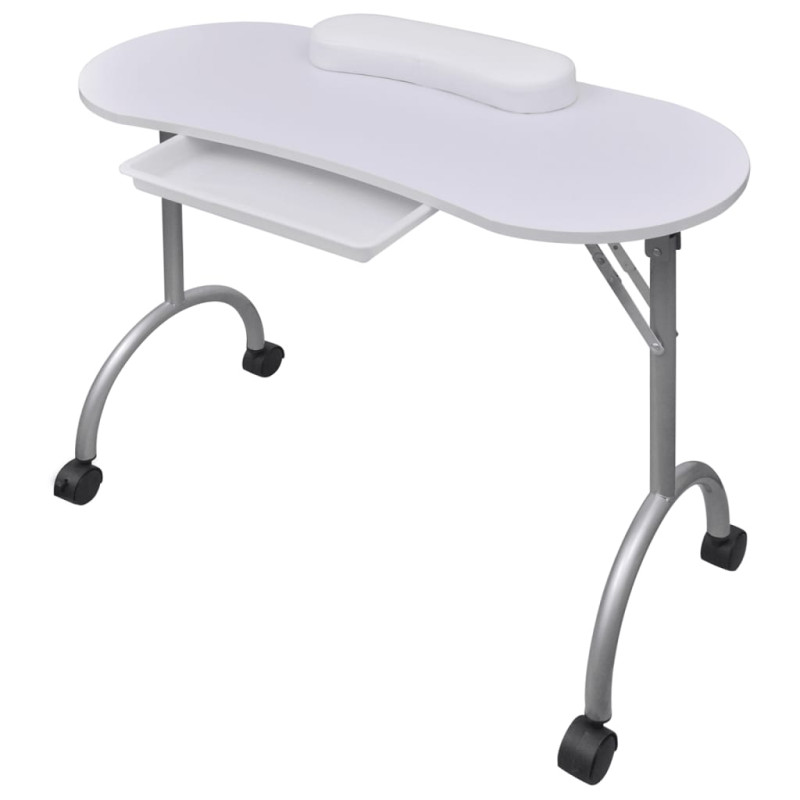 Table à manucure pliable avec roulettes Blanc 