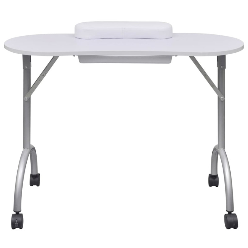 Table à manucure pliable avec roulettes Blanc 