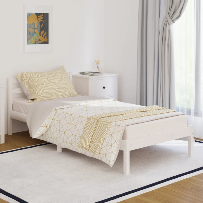 Cadre de lit sans matelas bois de pin massif 90x200 cm blanc